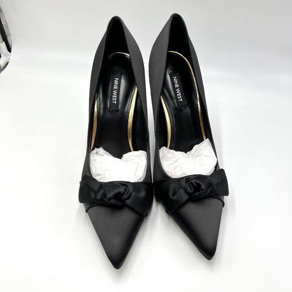 Nine West Womens Size 8.5 Black Satin Stiletto Heels Pumps Shoes With Bows‎ - Picture 2 of 15